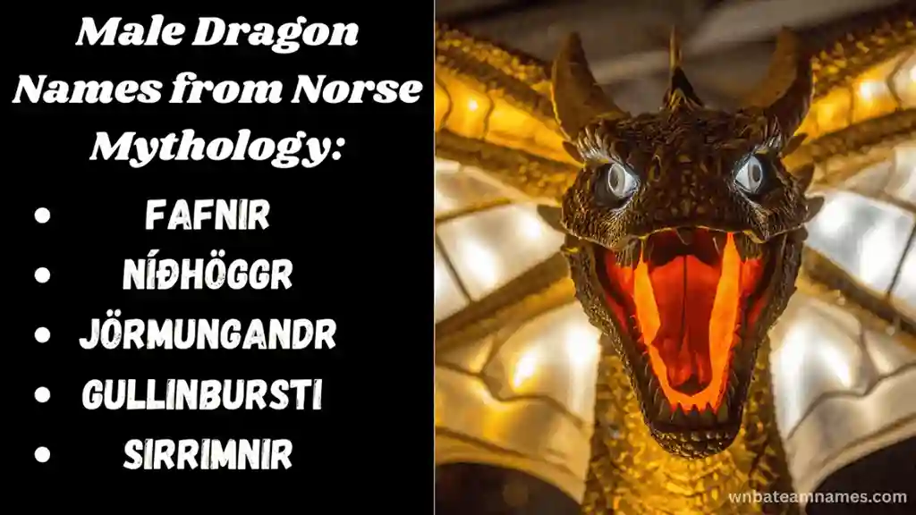 Ferocious golden dragon opening its mouth to attack, symbolizing power and dominance, illustrating 'Male Dragon Names' in mythology and fantasy.